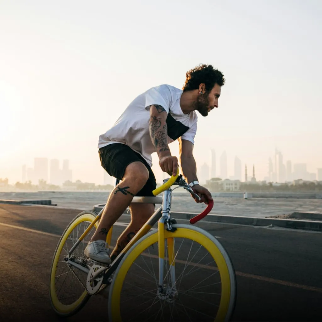 Amateur cyclist training outdoors