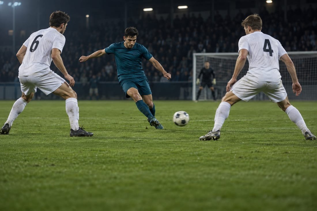 Fußballspieler bereitet im Wettkampf seine nächste Entscheidung vor