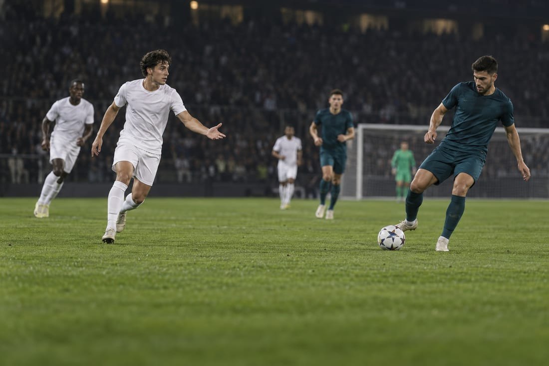 Mladý fotbalista se během utkání soustředí na další akci